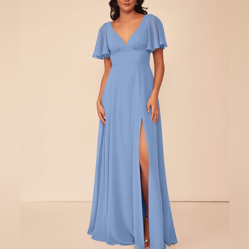 Azazie Steel Blue Kimber dress. A6, hemmed